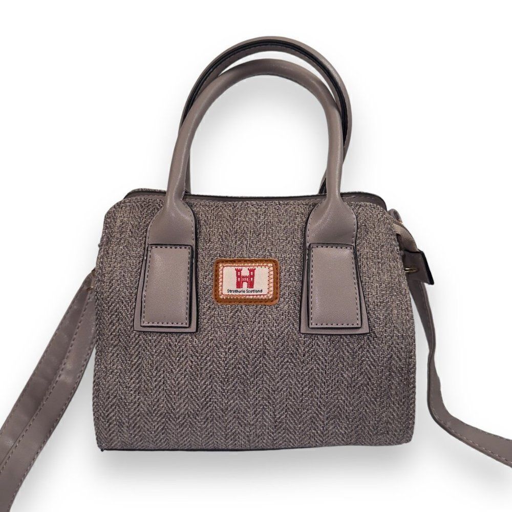 Strathurie Scotland Tweed Herringbone Handbag Purse Grey‎